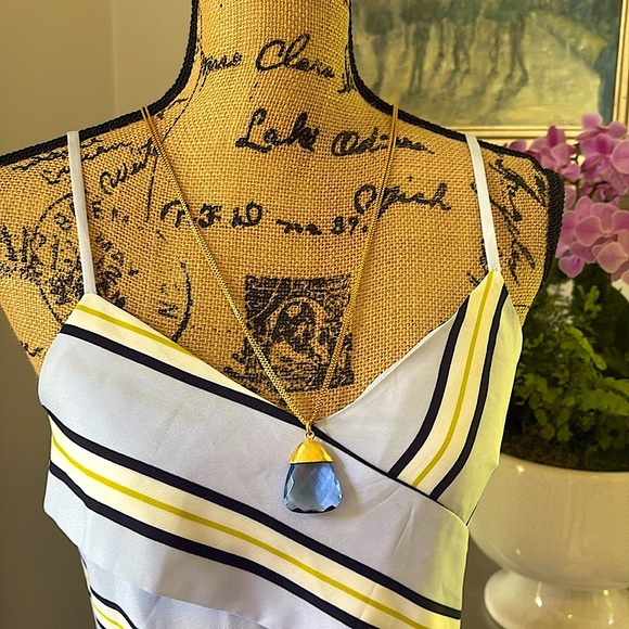 JULIE VOS Savannah New NWT 24k gold plate $285 Blue imported stone necklace - Picture 1 of 11